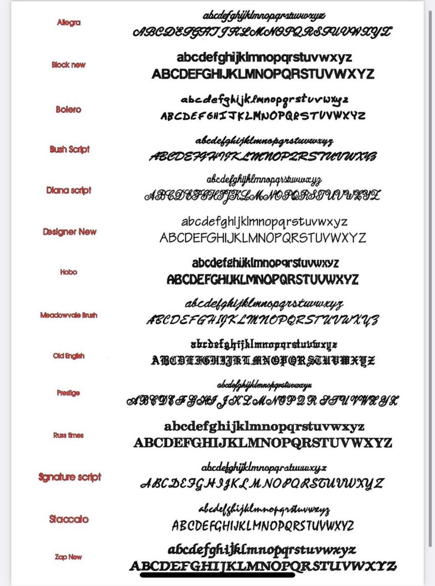 polices disponibles pour le marquage en Seridis